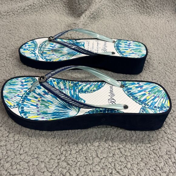 Brighton Flip Flops Womens 9 Blue Multi Surf Wedge Beach Summer Jewels - Picture 4 of 12